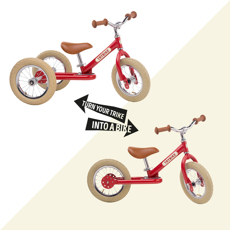 Trybike | 2 in 1 Balance Bike Red Vintage